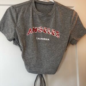 Gray Graphic Women's Tee with Red Accents